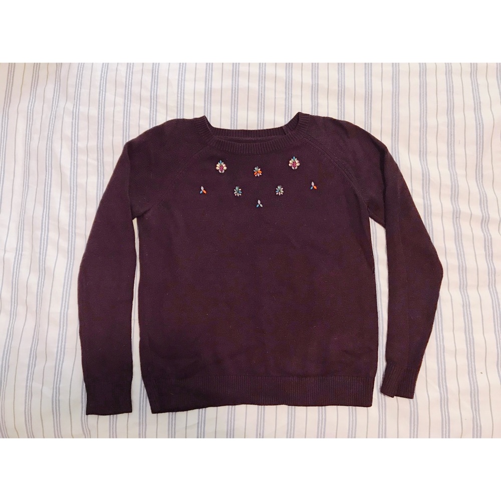 LOFT Plum Embellished Knit Sweater